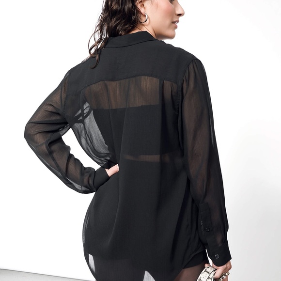 Moda International Black Sheer Button Top - Picture 7 of 7